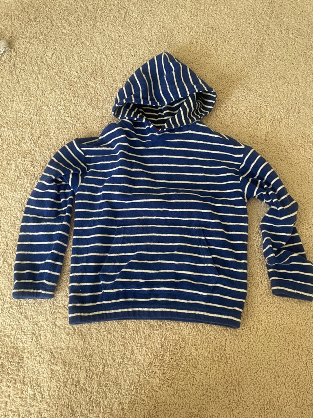 Mini Boden blue and White Striped Kids Swim Coverup Hoodie